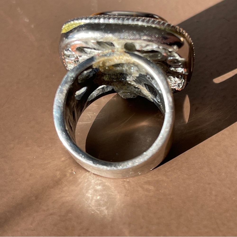 Big beautiful tiger eye sterling silver snd gold plate square ring size 7 - Picture 6 of 9